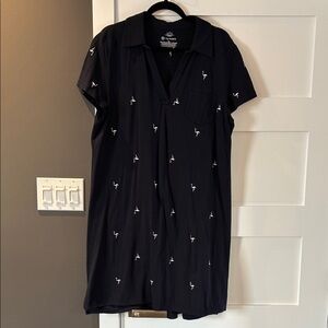 Talbots Navy Blue T-shirt Polo Top with White Logo Print